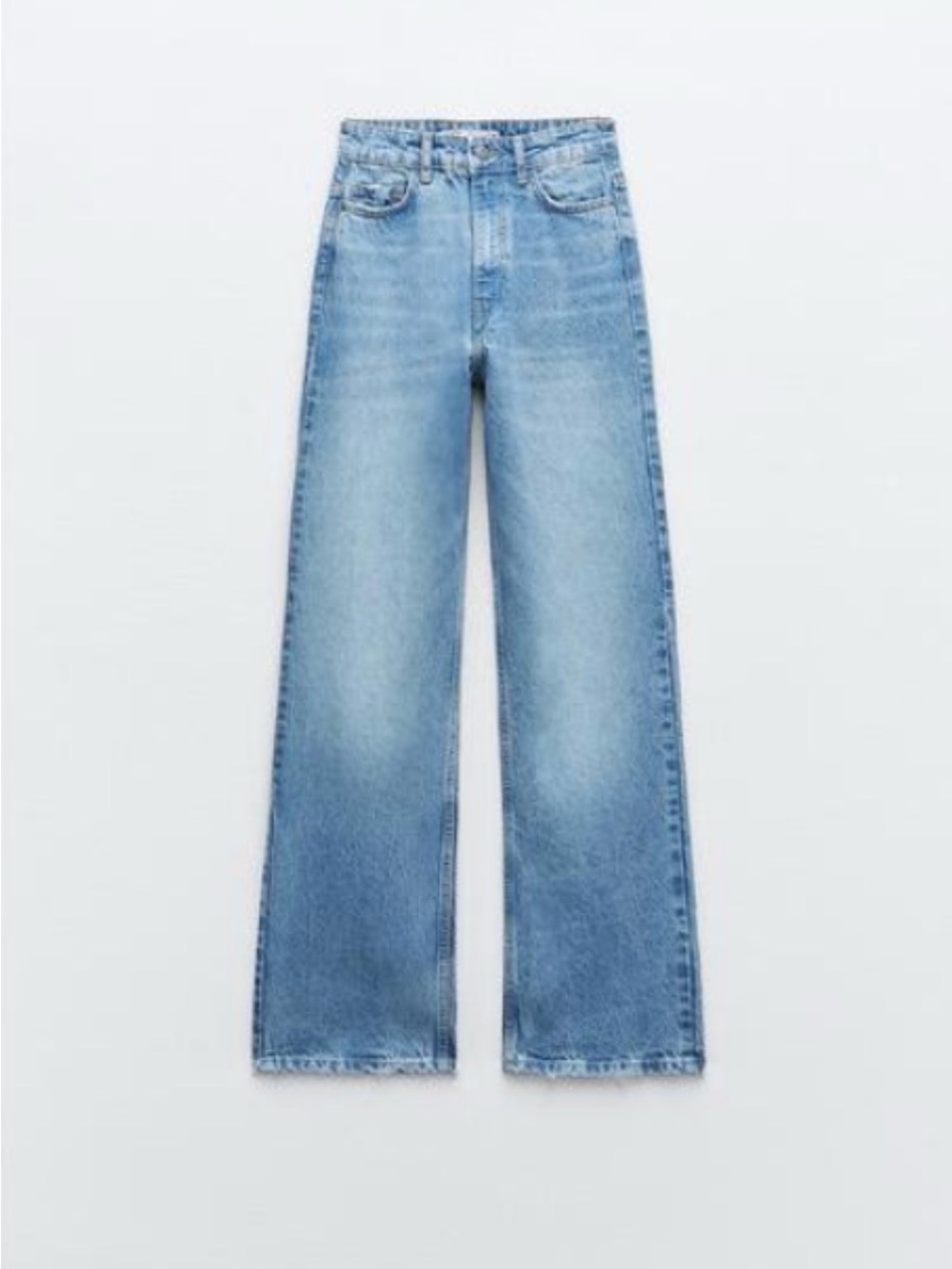 Zara High waisted Full Length Z1975 straight Leg Jeans in Mid Blue Denim US 0
